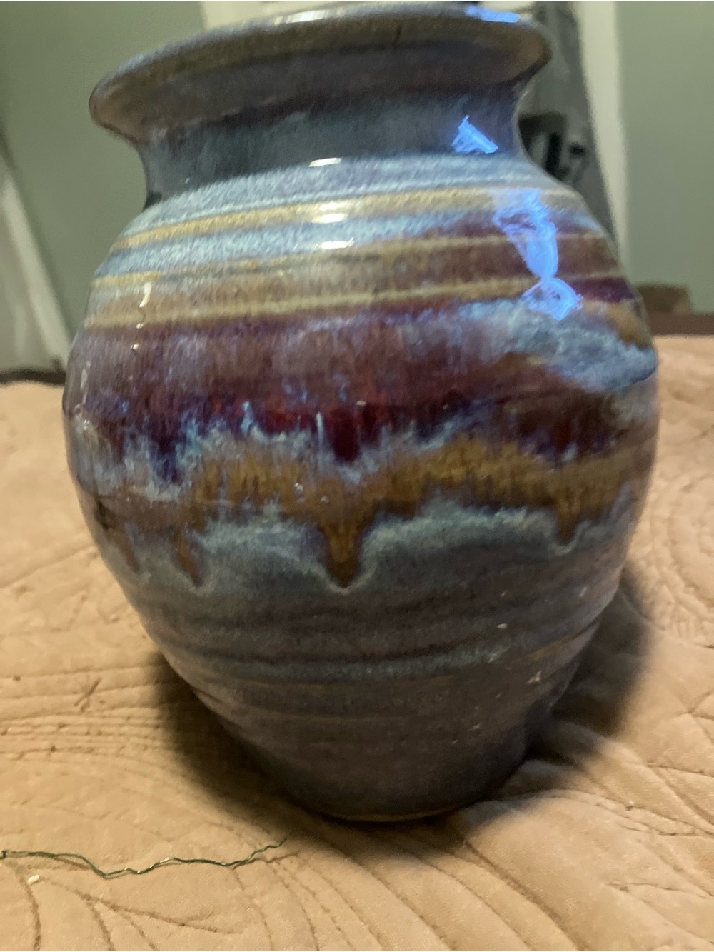 NWT Ayer’s Pottery Blue, Brown, and Maroon Drip Glaze Vase